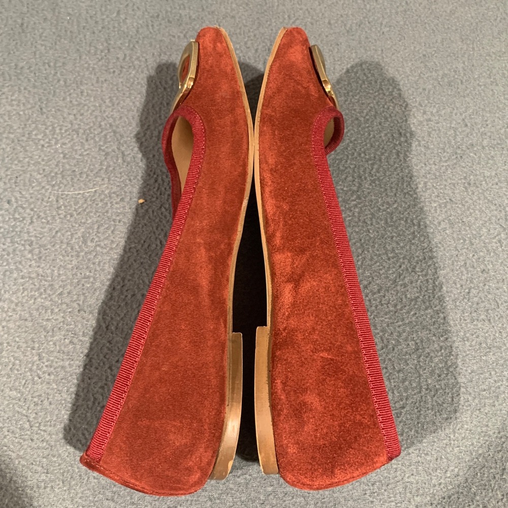 Avellini Womens 9.5 Red Suede Square Toe Ballet Flats Made in Italy Gold Buckle - Picture 7 of 10